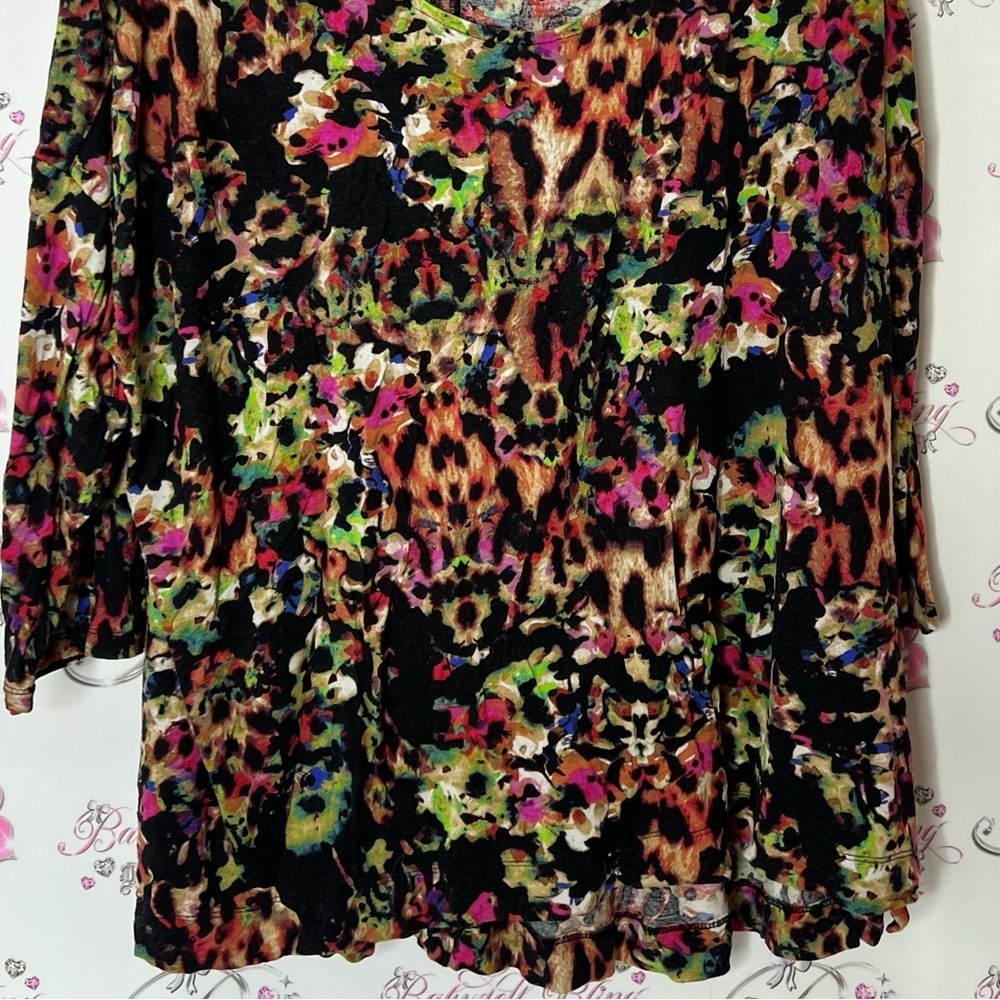 Cynthia Rowley Black and Pink Ruffled long Sleeve Blouse cheetah print leopard - Picture 3 of 6